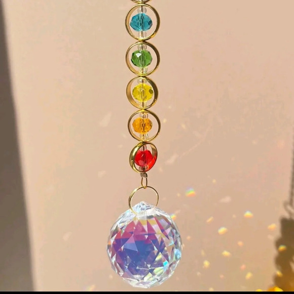 Hanging sun catcher home decor golden multicolor indoor garden diamond art - Picture 4 of 9